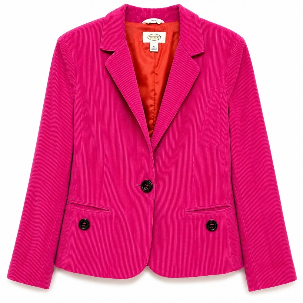 Talbots Colorful Preppy Corduroy Blazer Womens 10 Pink Retro Prep Office Siren